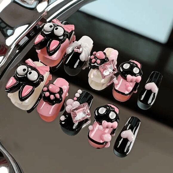 Wicked Silk Cute Cat Kitty Anime Kawaii Press on Nails - S - Picture 1 of 6